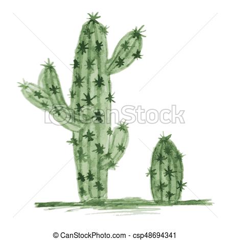 450x470 Watercolor Cactus Isolated On White Background. Vector Illustration.