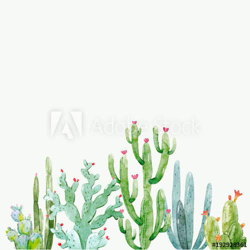 500x500 Watercolor Cactus Vector Composition