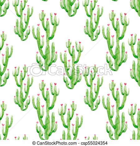 450x470 Watercolor Cactus Vector Pattern. Beautiful Vector Seamless