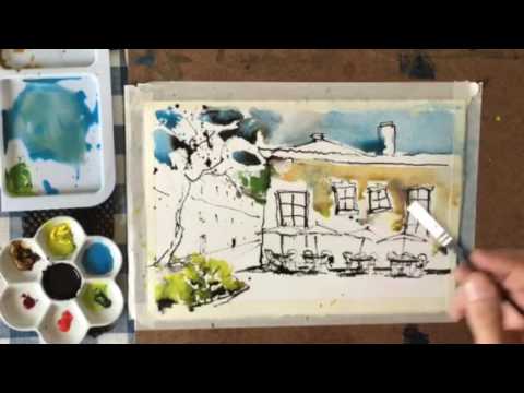 480x360 Watercolor Cafe Painting In Rhonda Spain By Chris Petri
