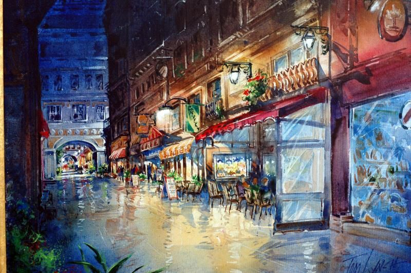 800x531 Watercolor Cafe Cafe Row Watercolor On Canvas 16 X 24