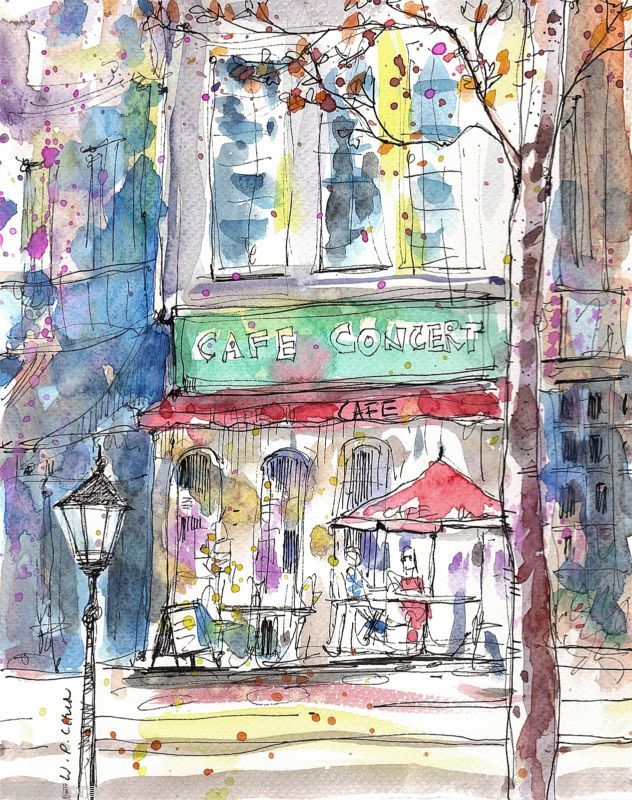 632x800 Cafe Watercolour By Wp. Chun Art I Bought On Ebay