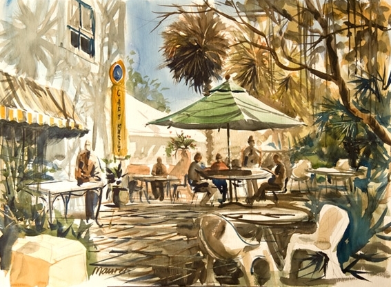 567x416 Cafe Karibo Maurer Fine Art, Original Watercolor And Acrylic