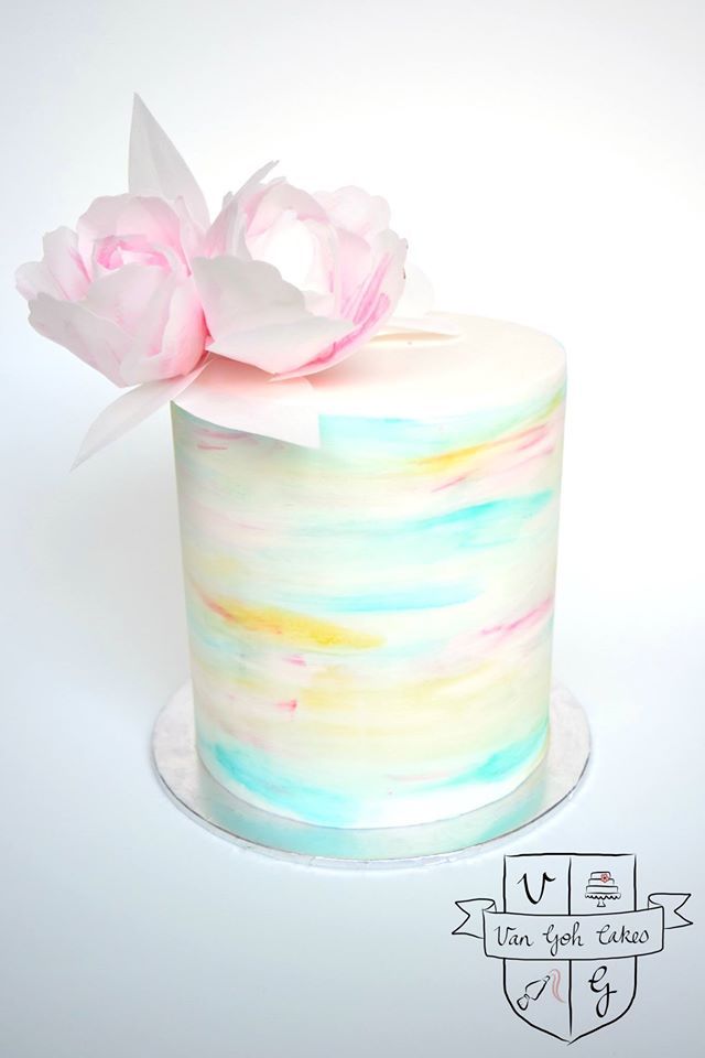 640x960 Double Barrel Watercolour Cake With Wafer Paper Flowers