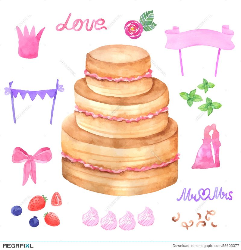 800x830 Hand Painted Watercolor Cake. Vector Illustration. Illustration