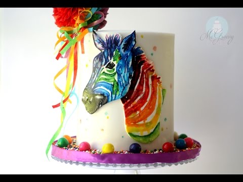 480x360 Painting In Edible Watercolor A Zebra Cake
