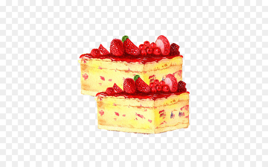 900x560 Strawberry Cream Cake Watercolor Painting