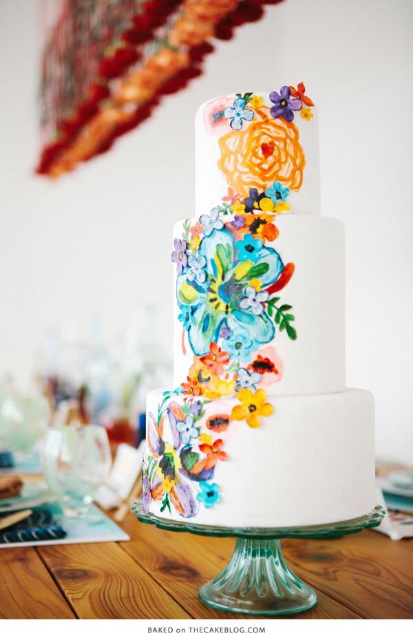 600x930 Hand Painted Florals Structured Patterns Watercolor Wedding Cake