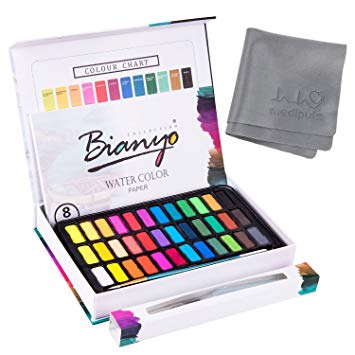 355x355 Watercolor Cake Set With Brush, Water Brush And 8 Cotton Sheets