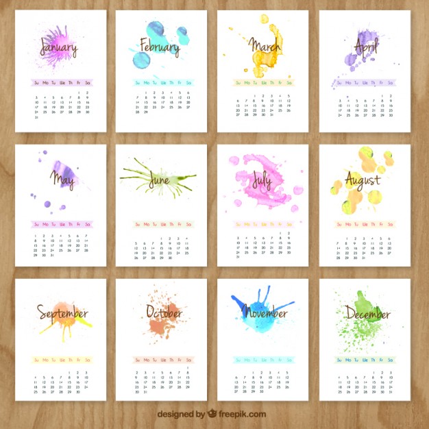 626x626 Hand Painted Calendar With Watercolor Splashes Vector Free Download
