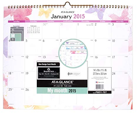 466x386 At A Glance Watercolors Wall Calendar 2015, Wirebound