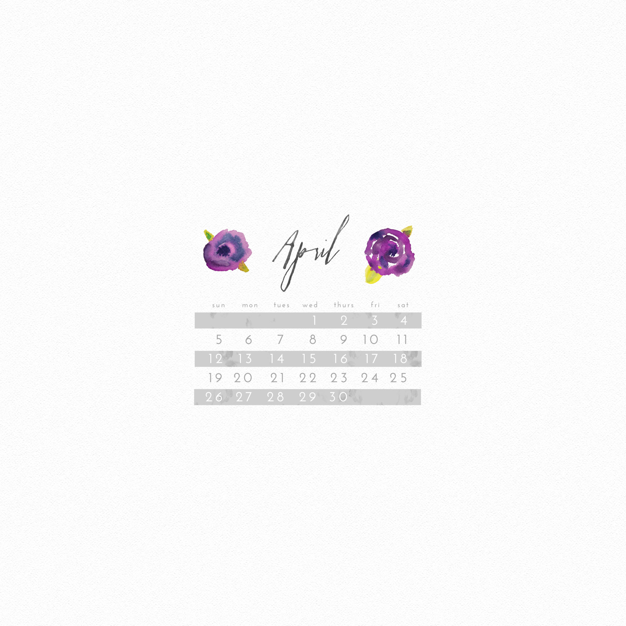 2048x2048 April 2015 Freebie Floral Watercolor Lock Screen Calendar
