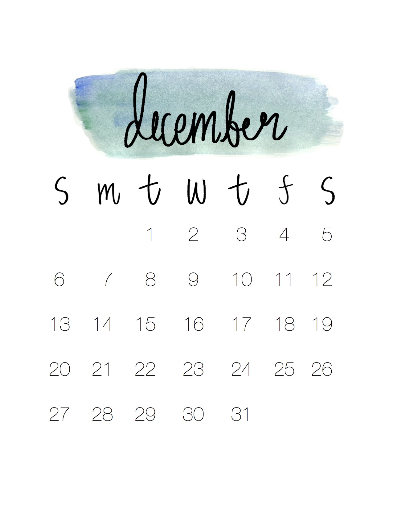 1275x1650 Clip Art Free December Calendar