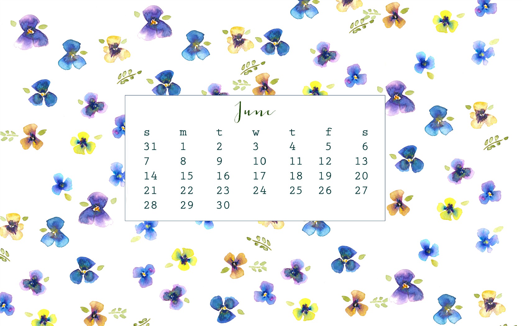 1680x1050 Free June Watercolor Calendar