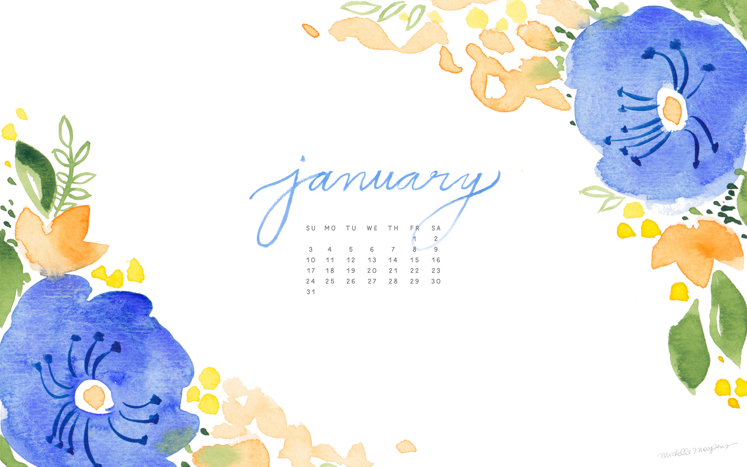 2560x1600 January Watercolor Calendar Desktop Download Custom Watercolor