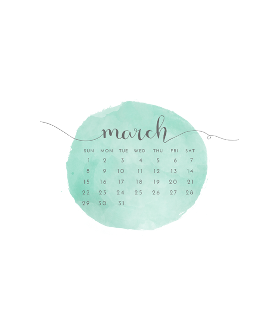 560x664 March 2015 Freebie Watercolor Lock Screen Calendar Wallpaper