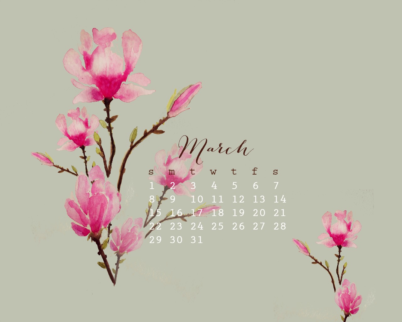 1280x1024 March Watercolor Free Desktop Calendar