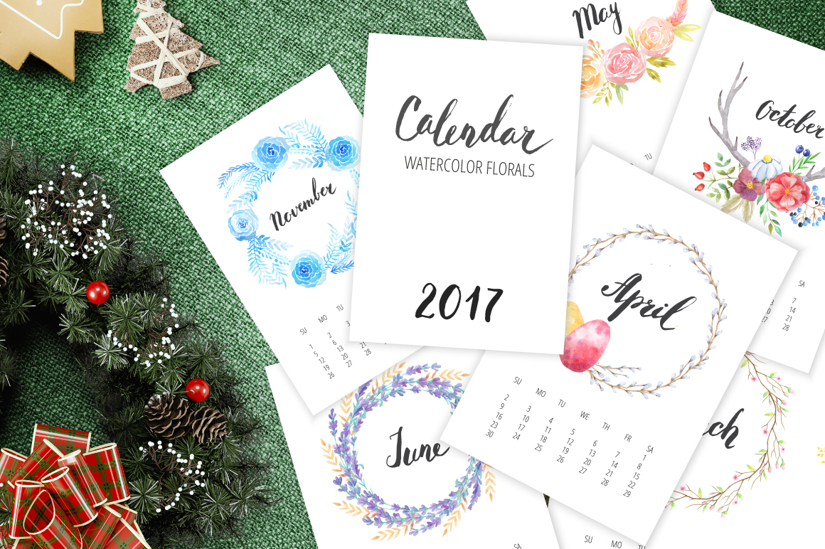 1160x772 Watercolor Calendar 2017 Template