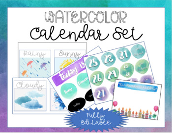 350x272 Watercolor Calendar Set By Super Teacher Lady Teachers Pay Teachers