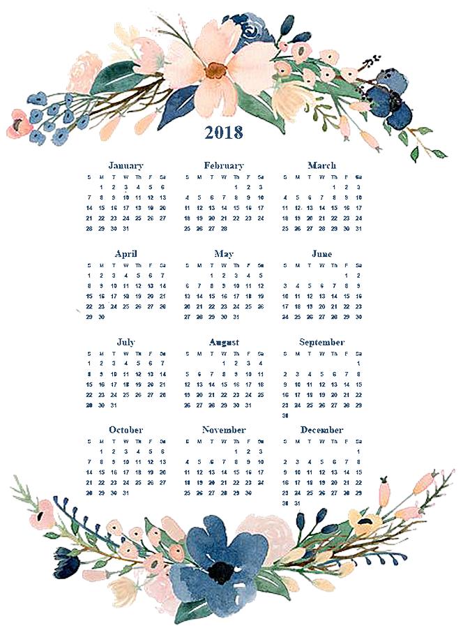 664x900 Watercolor Floral 2018 Calendar Digital Art By Elizabeth Mix