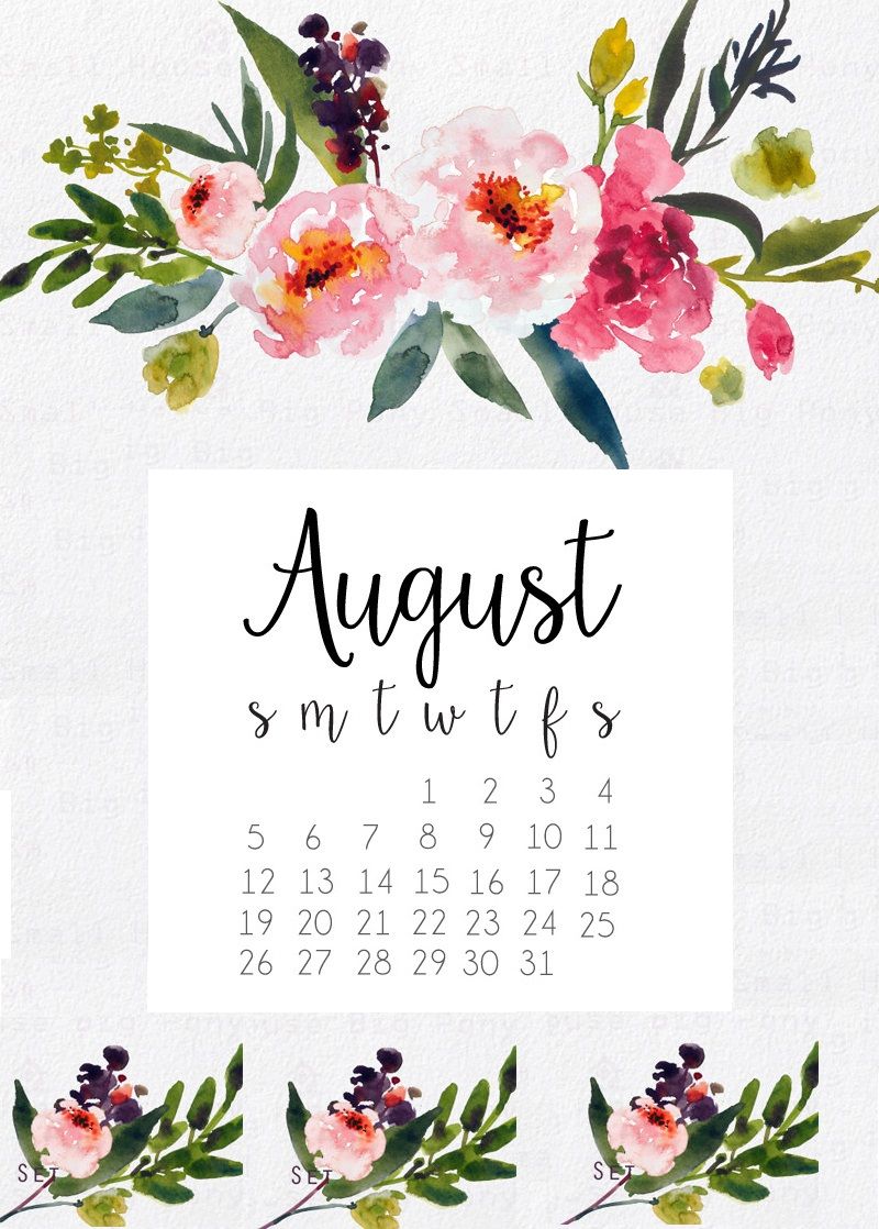 800x1118 Watercolor Floral August 2018 Calendar Maxcalendars