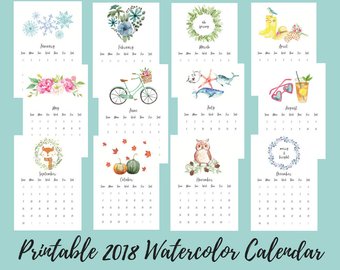 340x270 Printable Watercolor Calendar 2017