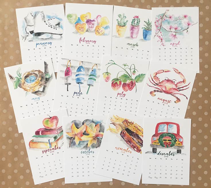 736x656 2018 Watercolor Calendars 20% Off For A Perfect Gift