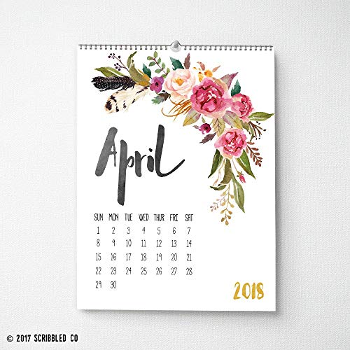 500x500 2018 Calendar Watercolor Flower Botanical, Wall