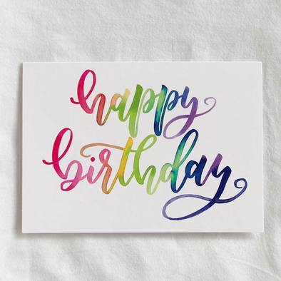 394x394 Happy Birthday Watercolor Calligraphy Card Jenmanship