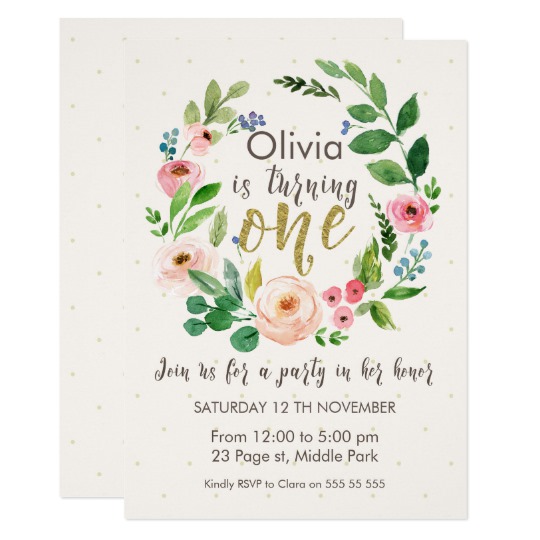 540x540 Watercolor And Calligraphy 1st Birthday Invitation