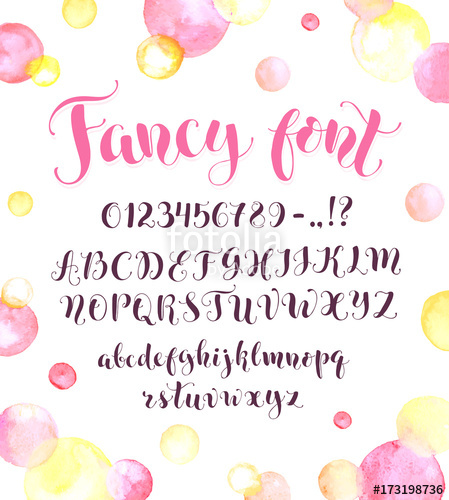 449x500 Fancy Calligraphy Font With Watercolor Spots Isolated On
