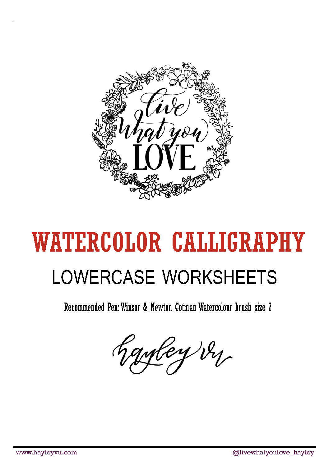 1058x1497 Watercolor Calligraphy Worksheet For Beginners. Lowercase