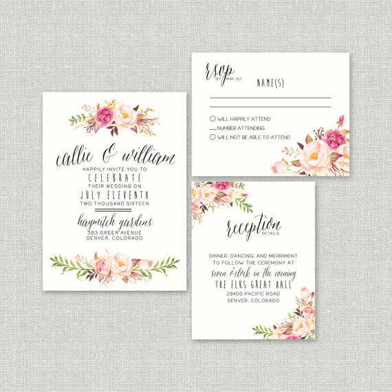 570x570 Watercolor Boho Wedding Invitation Suite Deposit