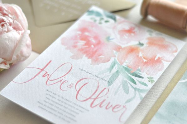 600x399 Watercolor Calligraphy Wedding Invitations By Julie Song Ink