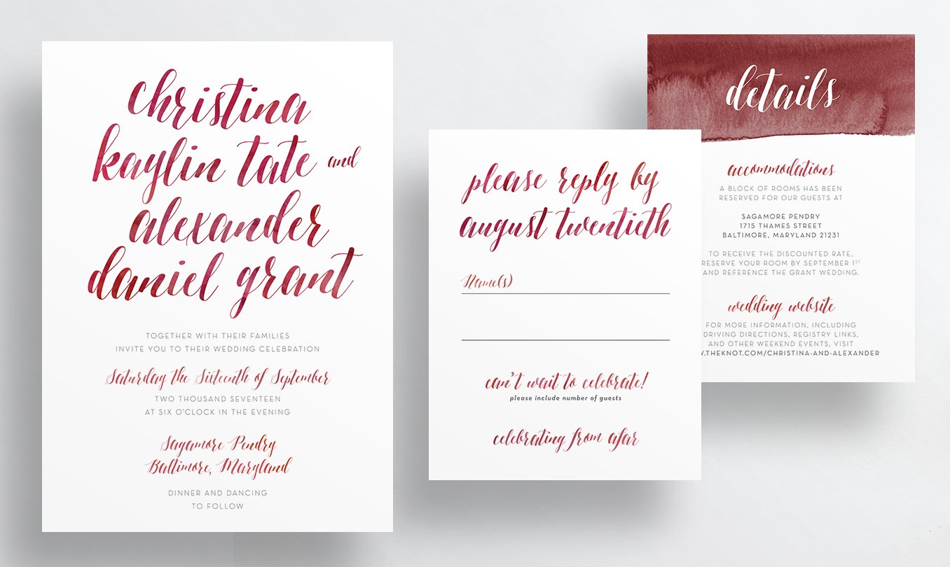 1356x810 Watercolor Calligraphy Wedding Invites Crimson Red