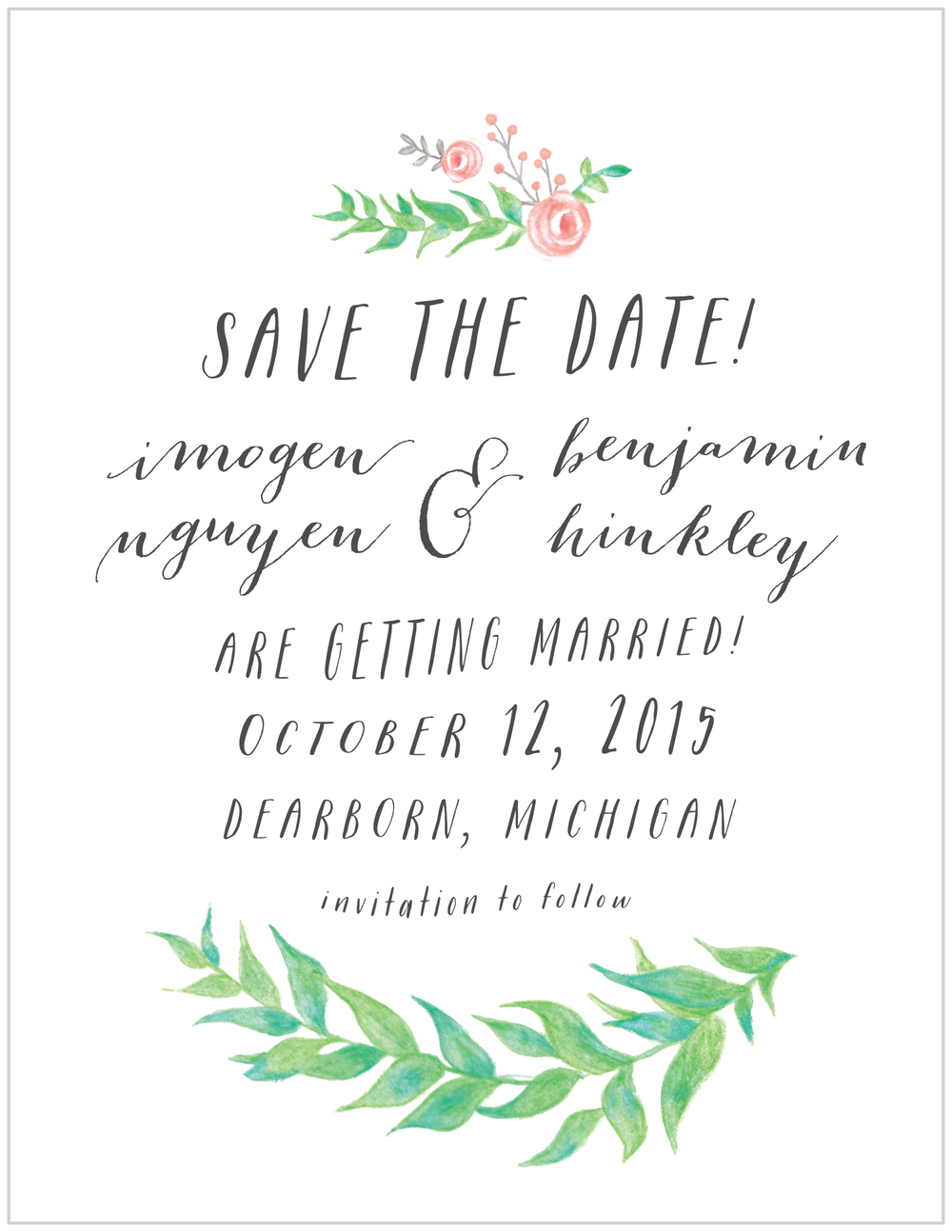1000x1294 Watercolor Greenery Calligraphy Wedding Invitations Alisa