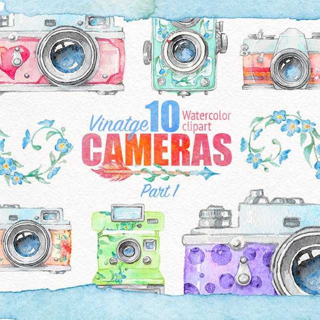 642x642 Watercolor Camera Clipart Vintage Watercolor Camera Retro Etsy