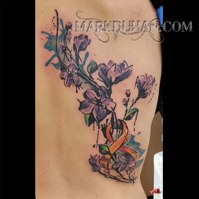 800x800 Watercolor Crocus And Cancer Ribbon By Mark Duhan Tattoonow