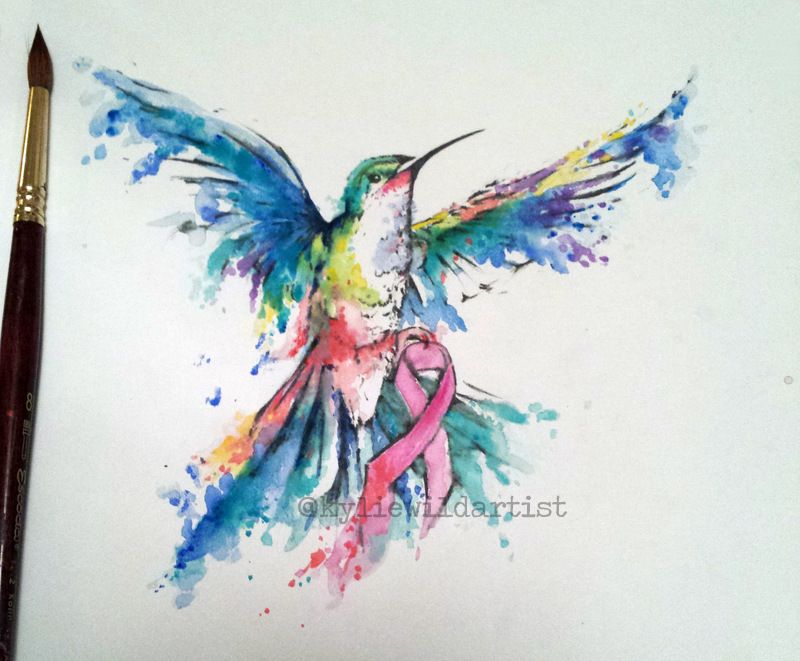 800x661 Watercolor Tattoo Design Cancer Freeing Humming Bird With Breast
