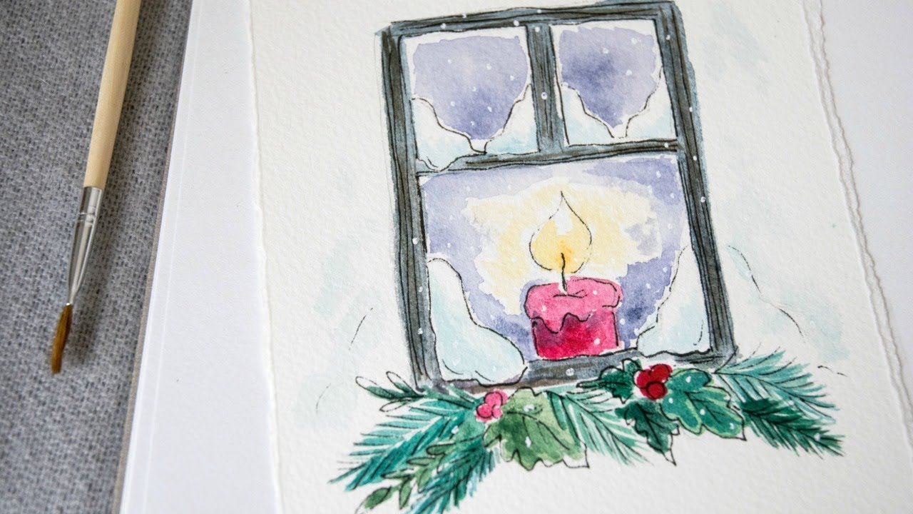 1280x720 Candle In The Window Christmas Watercolor Painting Tutorial
