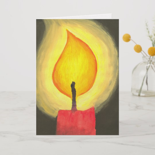 540x540 Christmas Candle, Watercolor Painting Holiday Card
