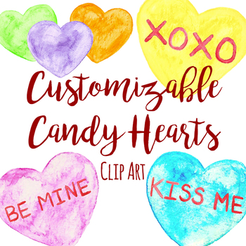 350x350 Customizable Watercolor Candy Conversation Heart Clip Art Tpt