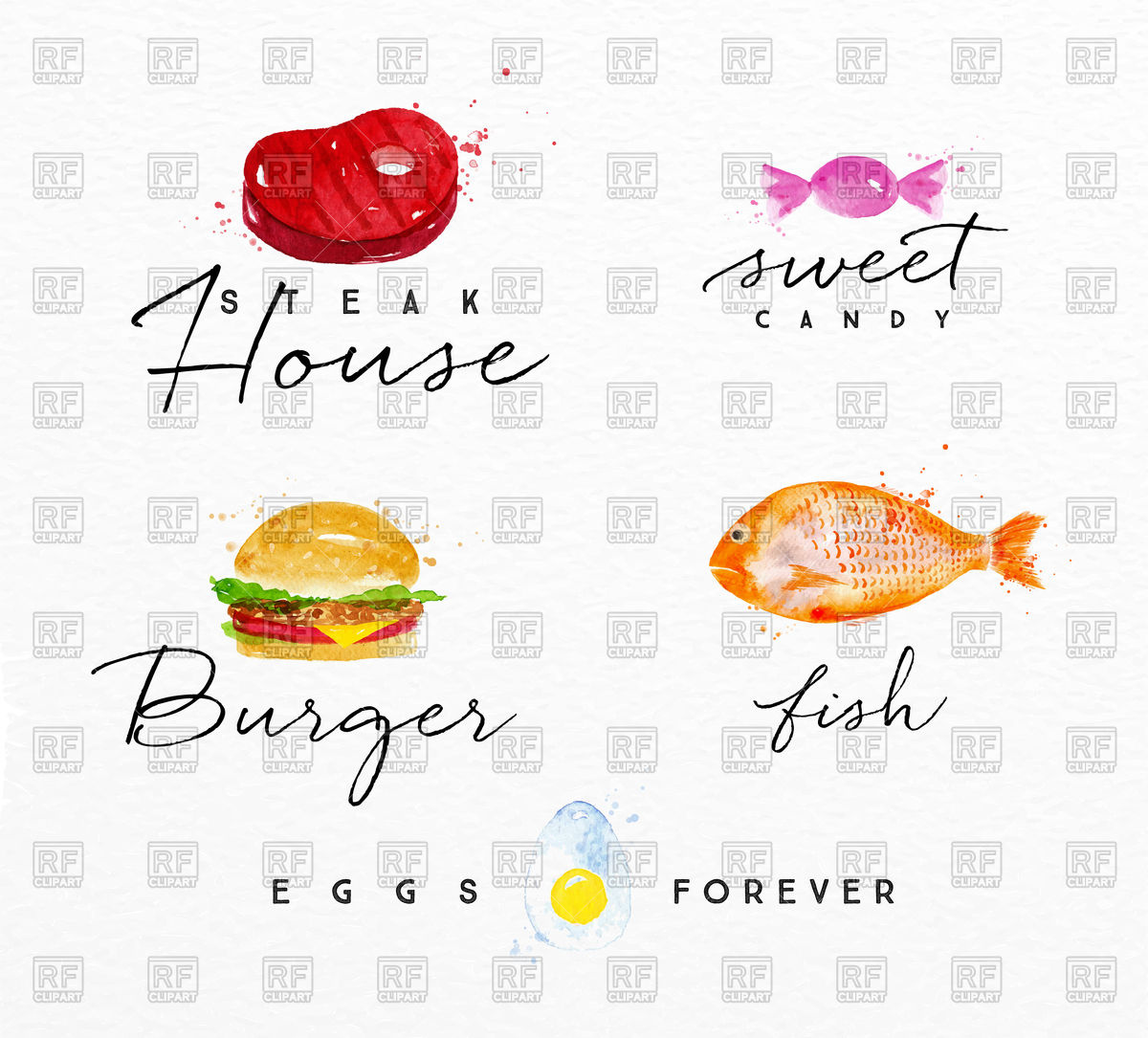 1200x1085 Watercolor Food Labels Lettering Steak House, Sweet Candy, Burger