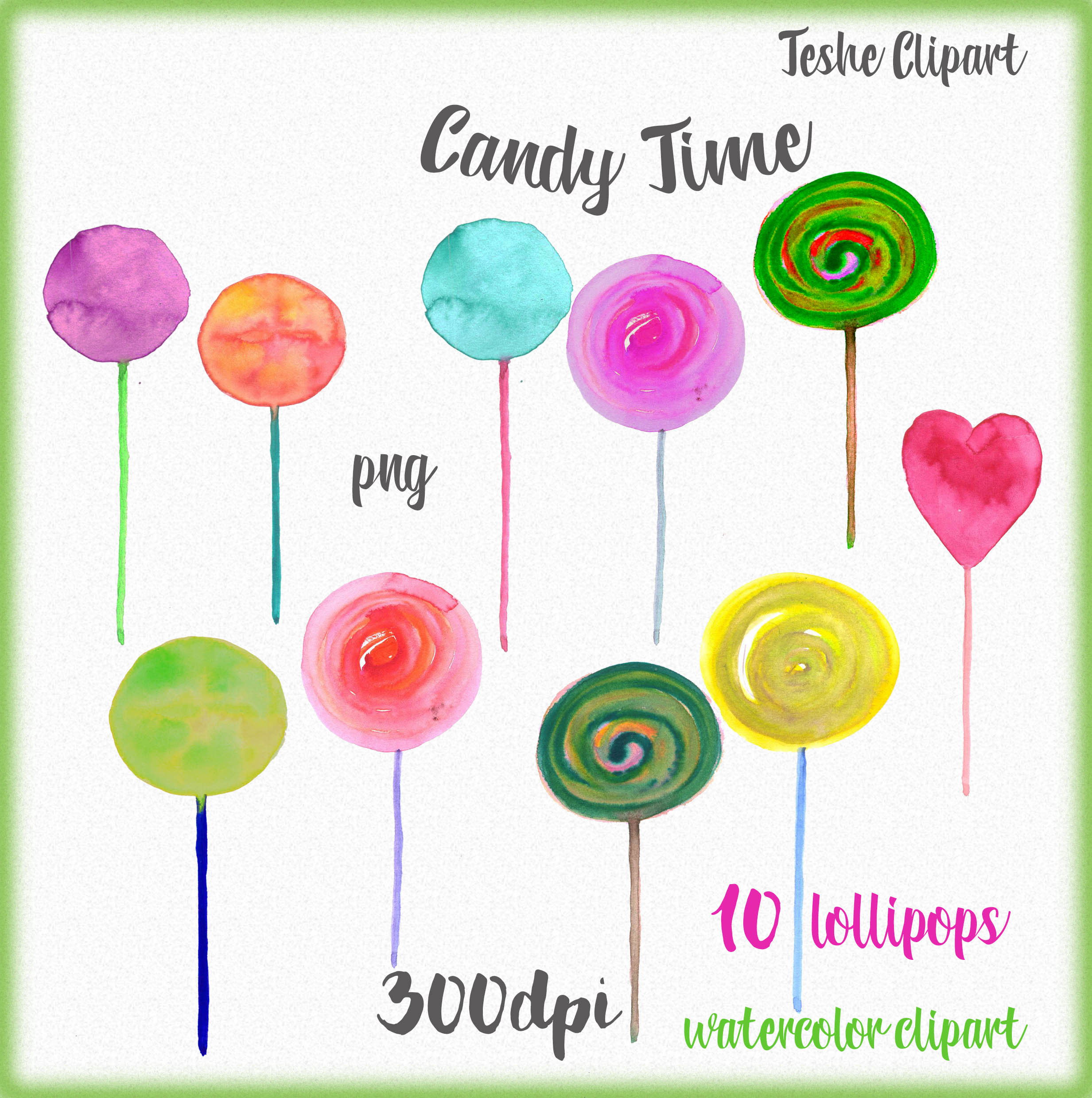 2465x2480 Watercolor Lollipops Clipart Hand Painted Lollipops Etsy
