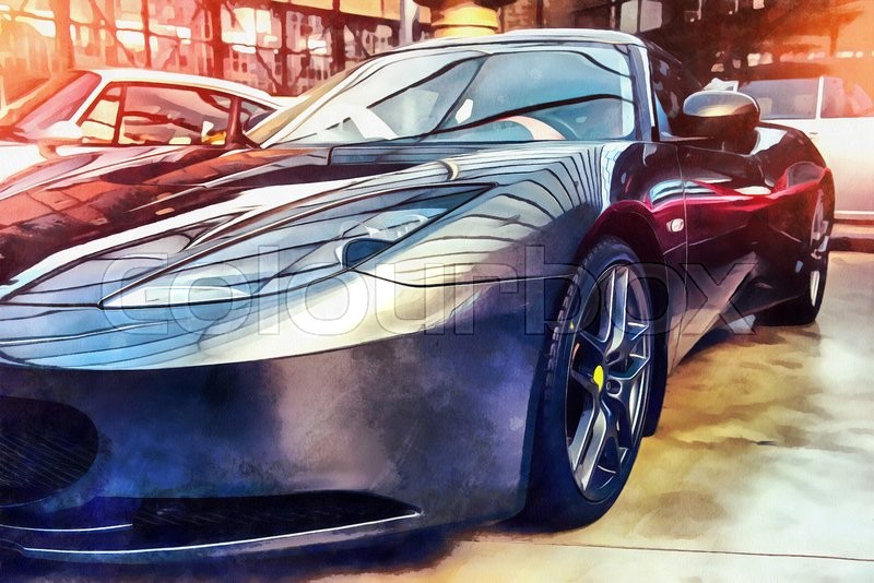 800x534 The Works In The Style Of Watercolor Painting. Classic Car