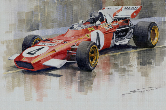 640x427 Red Racing Car Picture Landscape Watercolor Prints Canvas Painting