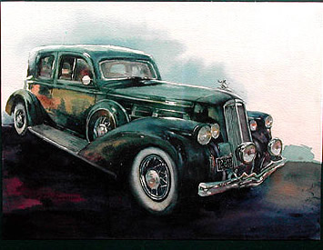 355x275 Watercolor Painting Classic Green Car