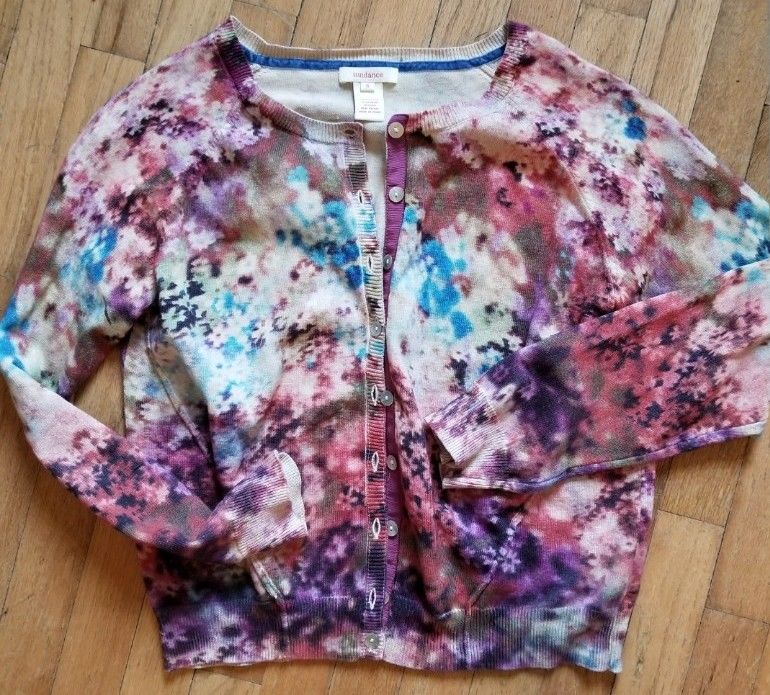 770x695 Rare Gorgeous Silk Blend Sundance Catalog Watercolor Cardigan