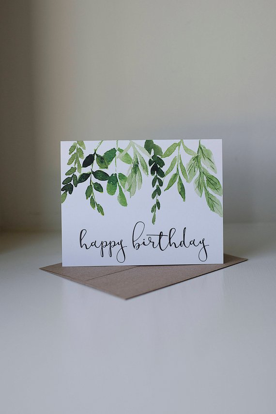 570x854 Happy Birthday Card Ivy Birthday Card Watercolor Card Etsy