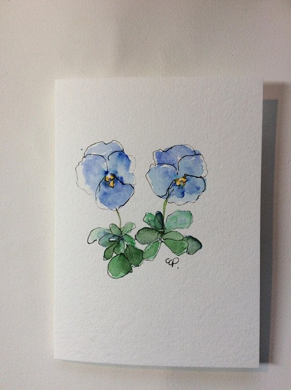 570x763 Blue Pansies Watercolor Card Hand Painted Watercolor Card